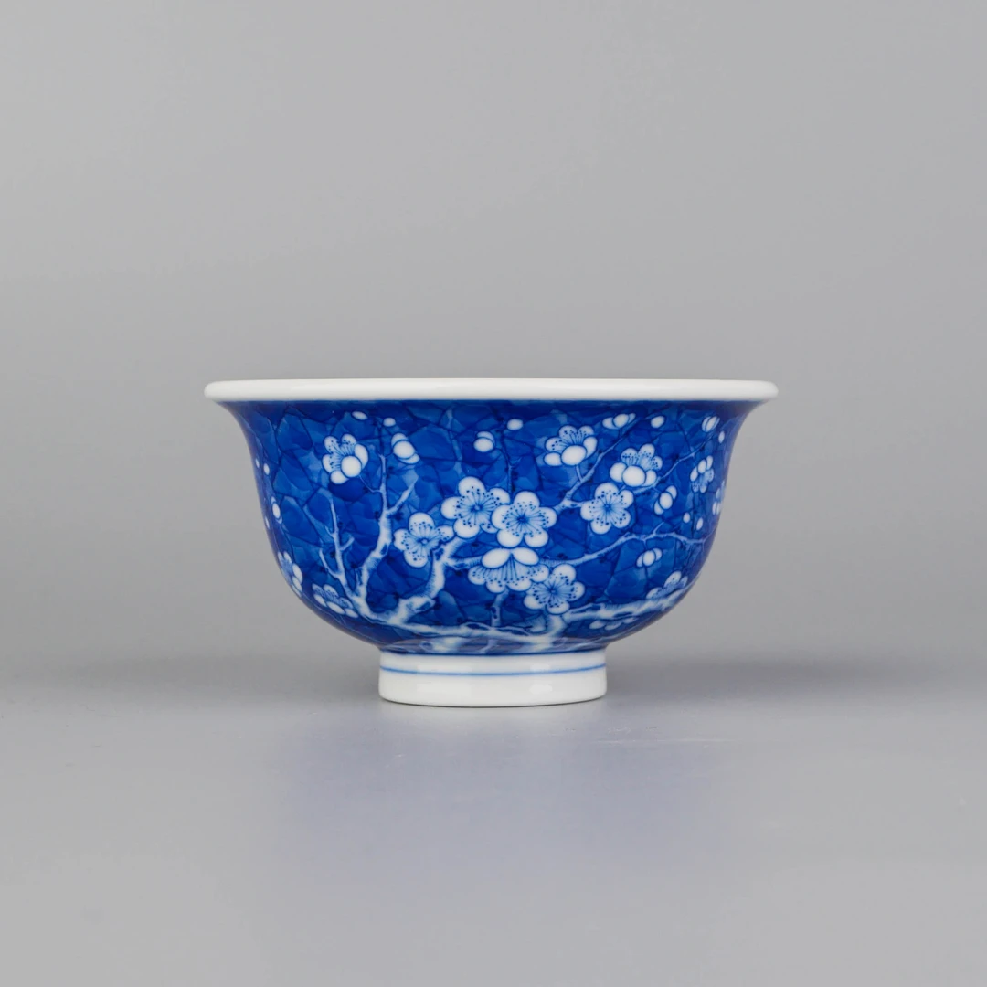 天义华青花冰梅中号压手杯【景德镇纯手工100ml】