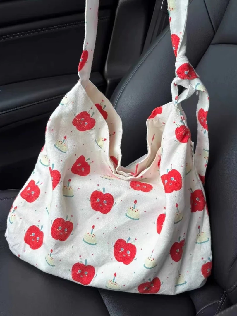 韩风ins帆布包百搭大容量托特包女清新简约可爱苹果单肩包斜挎包