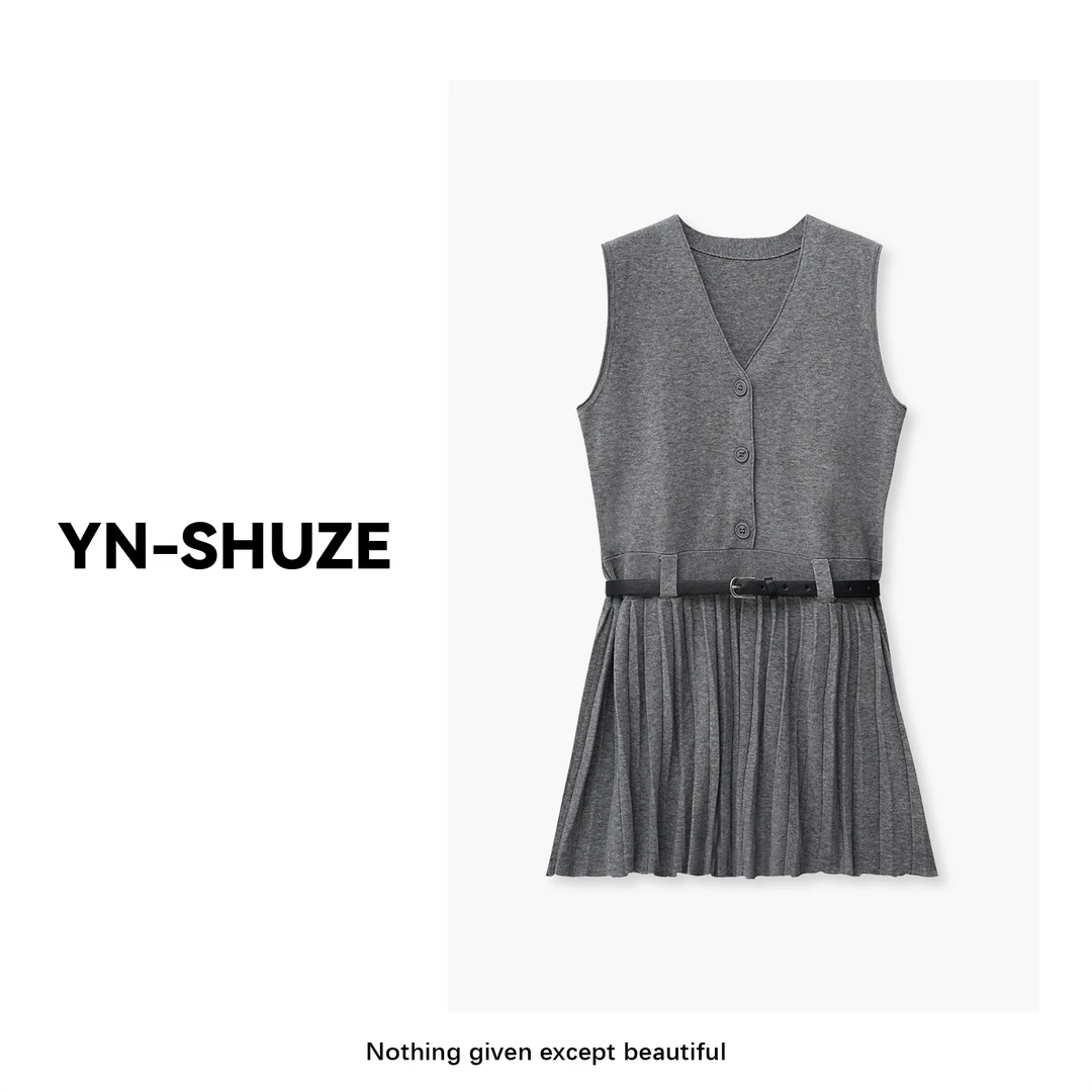 YN-SHUZE【缪斯女孩】休闲风背心马甲拼接百褶裙SZ-YNB-32051