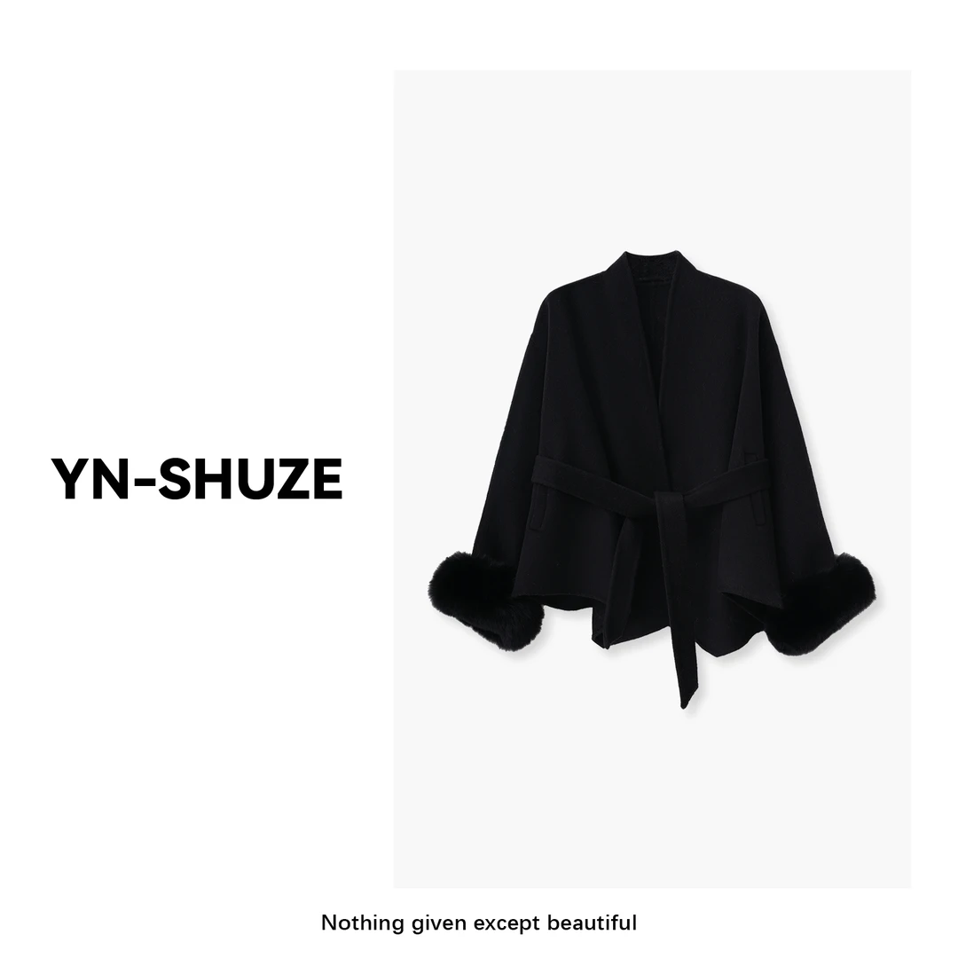 YN-SHUZE【沪上千金】高定气质束腰毛毛袖大衣外套SZ-YNB-886020