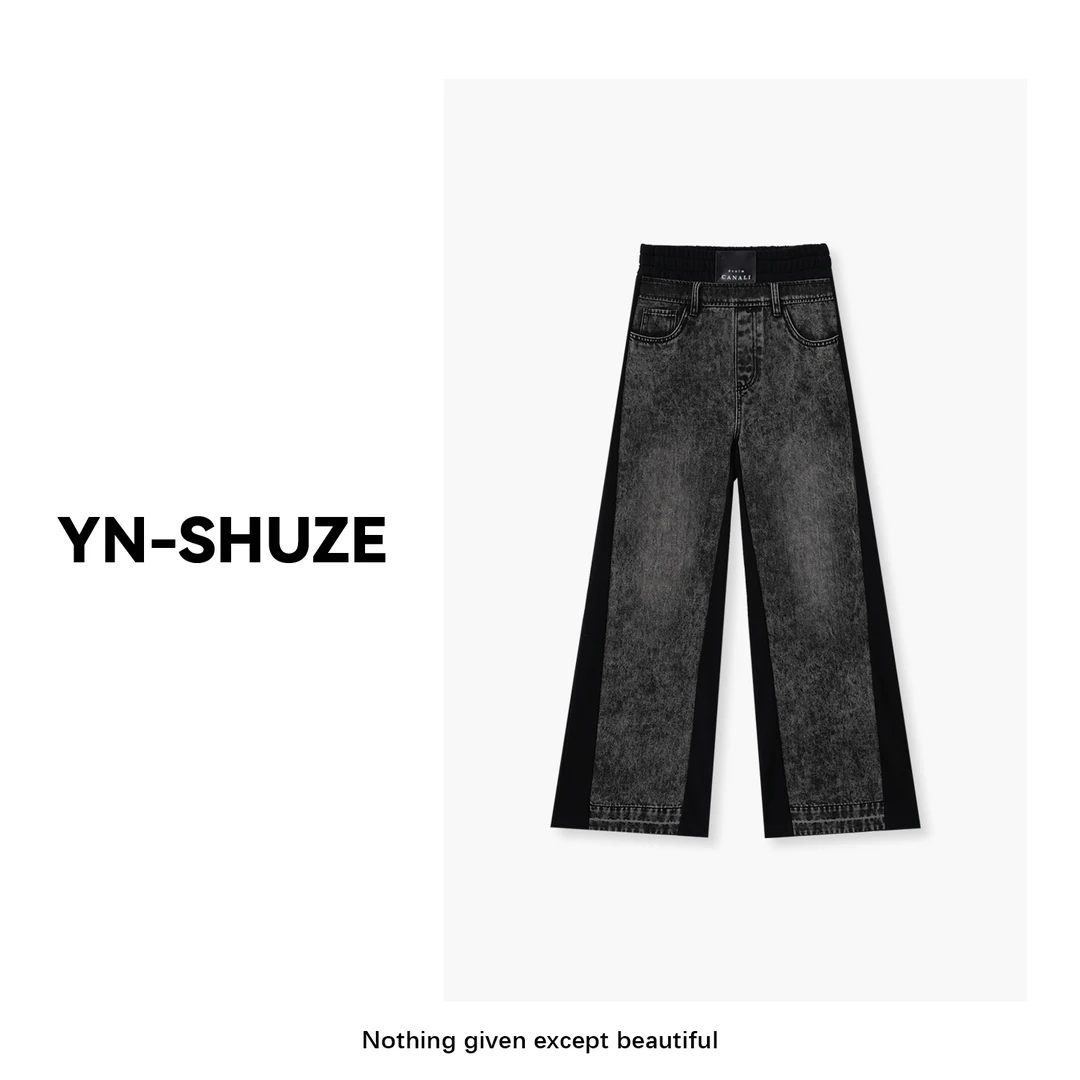 YN-SHUZE【分界点】设计师百搭撞色拼接阔腿牛仔裤SZ-YNC-2024185