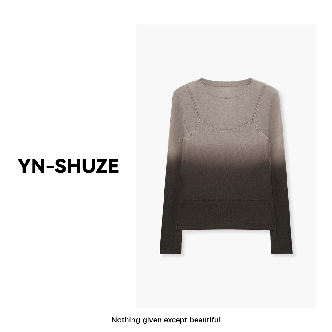 YN-SHUZE【小蛮腰】设计感渐变假两件打底上衣SZ-YNB-6613