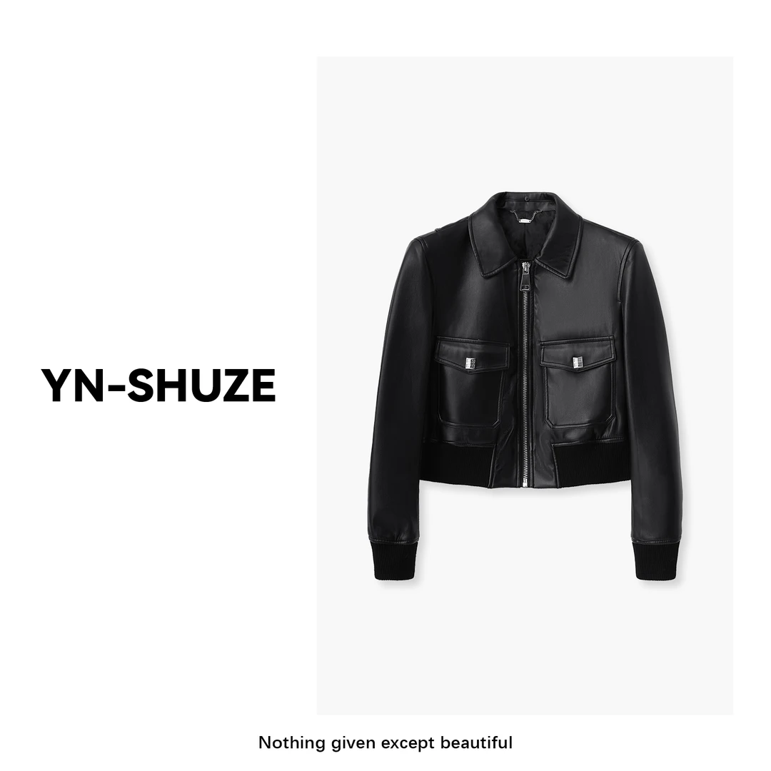 YN-SHUZE【柏林夜曲】秋冬高定翻领短款皮衣外套SZ-YNB-A7357