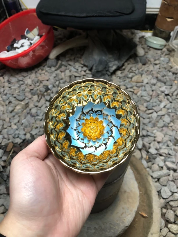 金玉满堂蓝色妖姬金莲花茶杯