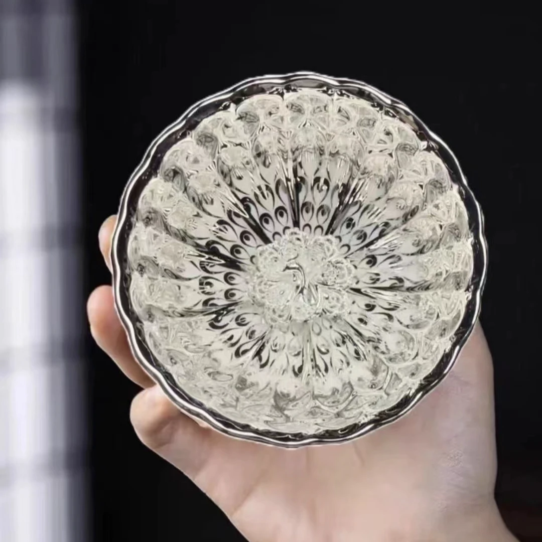 冰清玉洁 太阳花 银孔雀茶杯