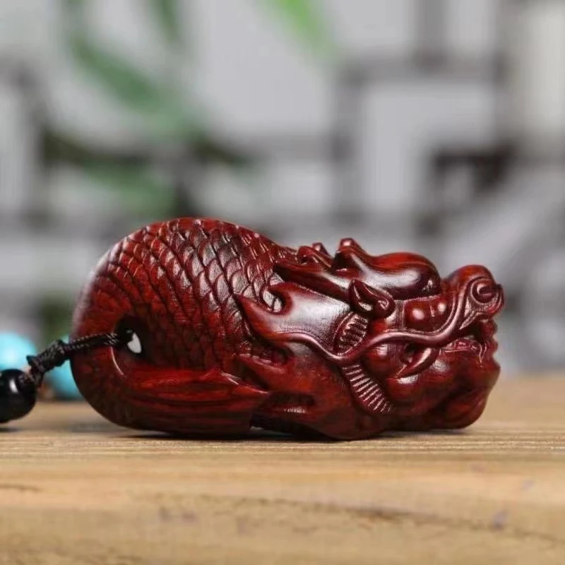 紫檀木雕刻龙鱼车挂手把件吊坠实木盘玩家居装饰品工艺品文玩摆件