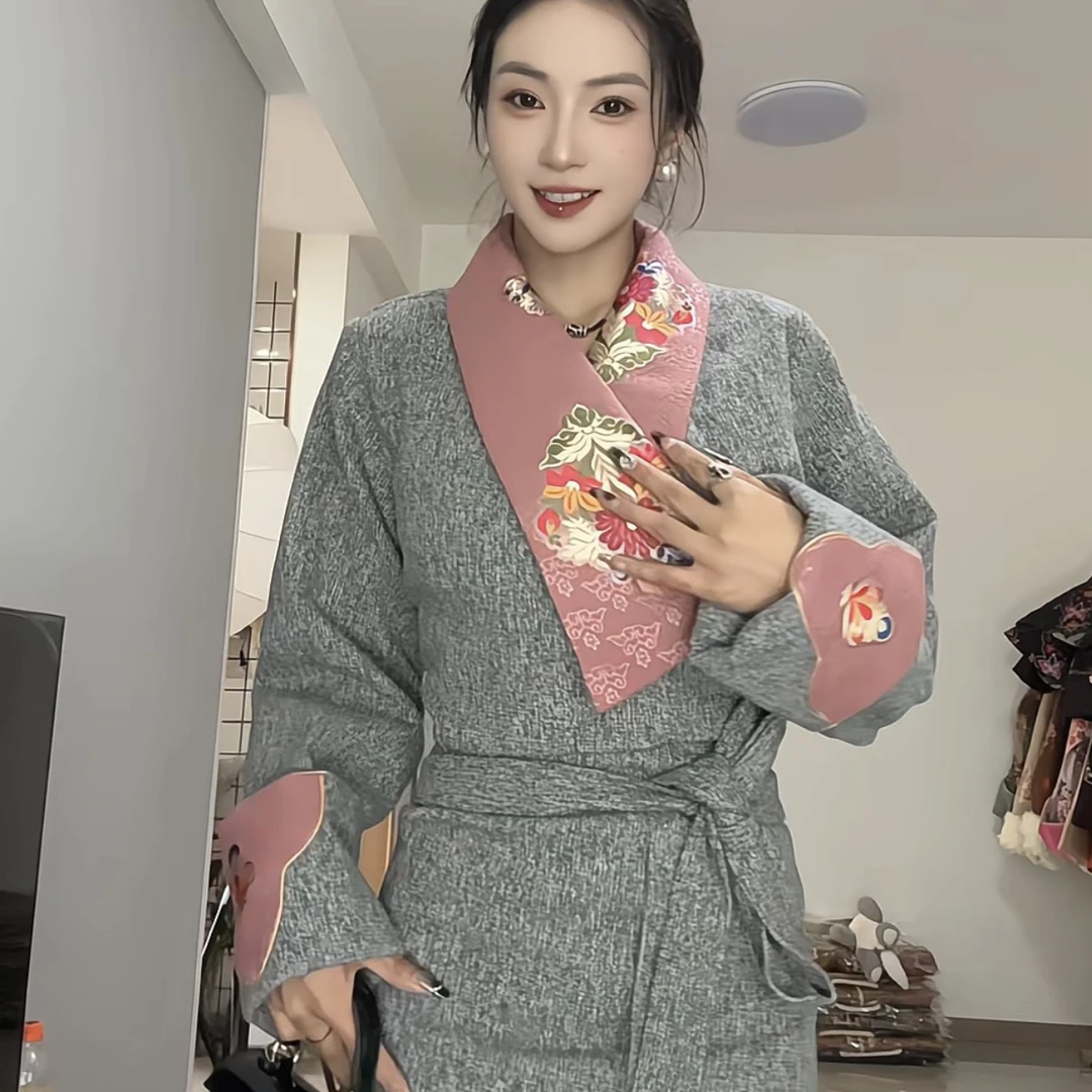 新款毛呢配色民族风时尚博拉裙