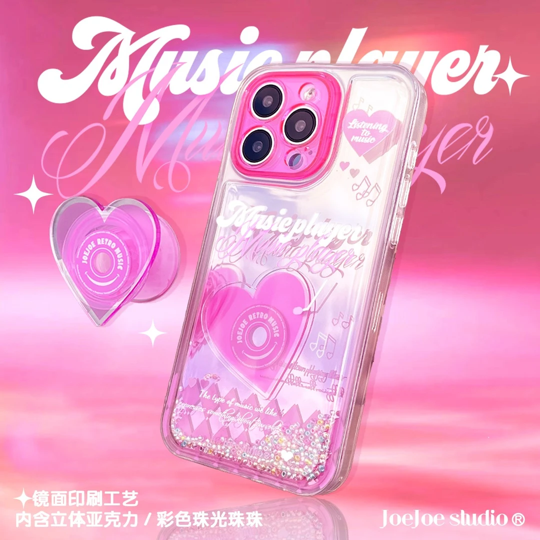 JOEJOE原创爱心胶碟适用14苹果iPhone15promax手机壳流动泡泡珠气