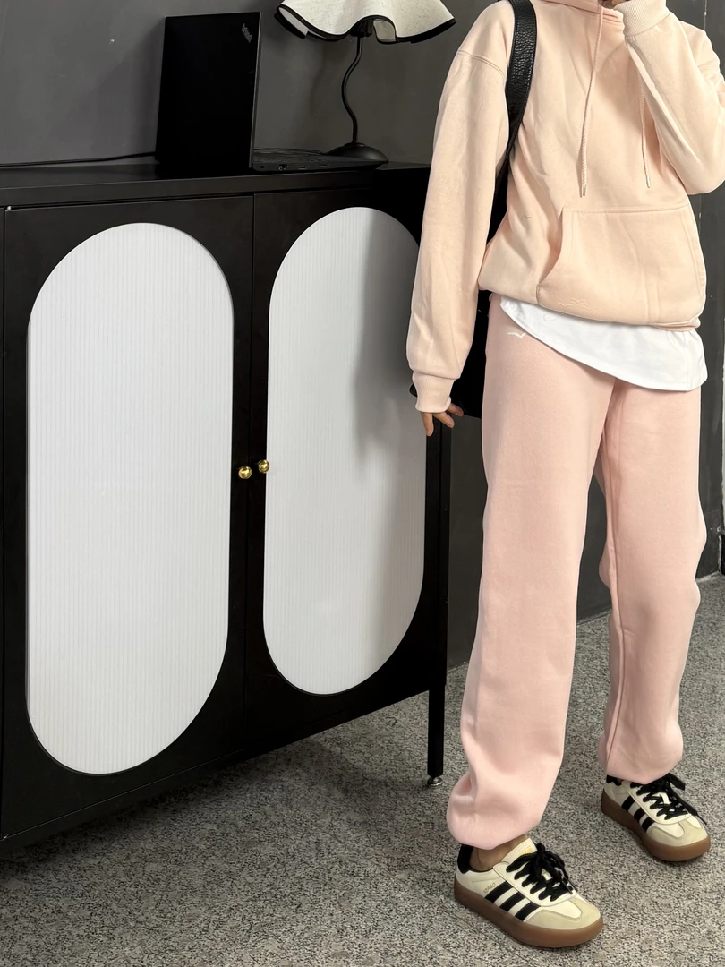 A282965浅粉色抽绳潮流加绒百搭显瘦显腿长休闲裤