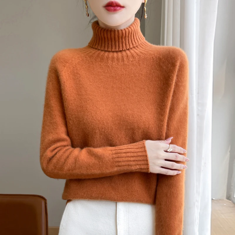 【JJ-149】女士高翻领桂花针七针加厚时尚羊毛衫显瘦百搭长袖打底衫