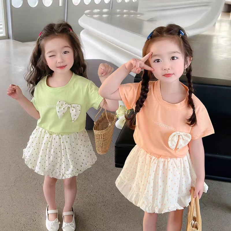 儿童夏季公主裙2024年新款短袖裙子两件套洋气小女孩夏季时髦套裙