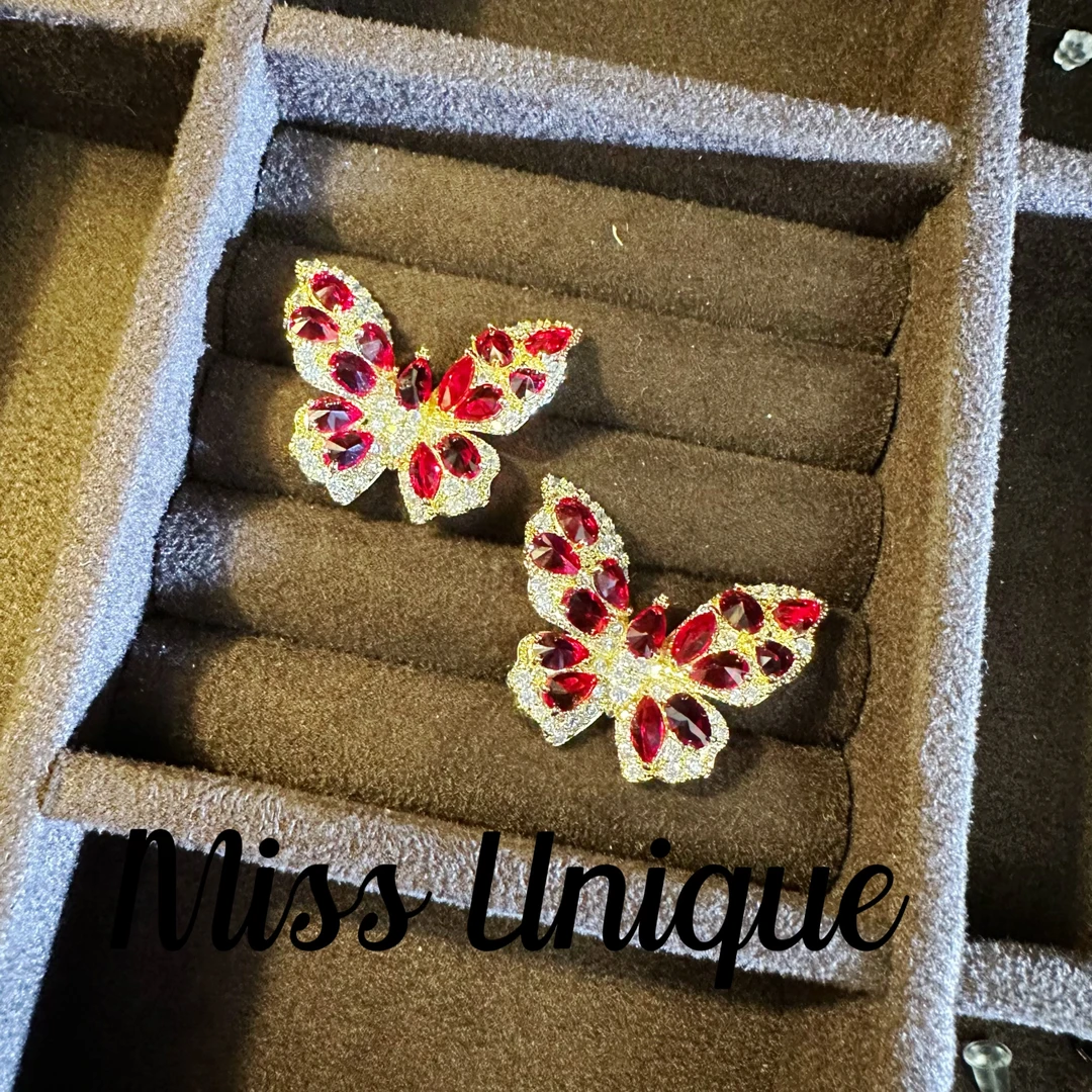 B1123红色蝴蝶耳环