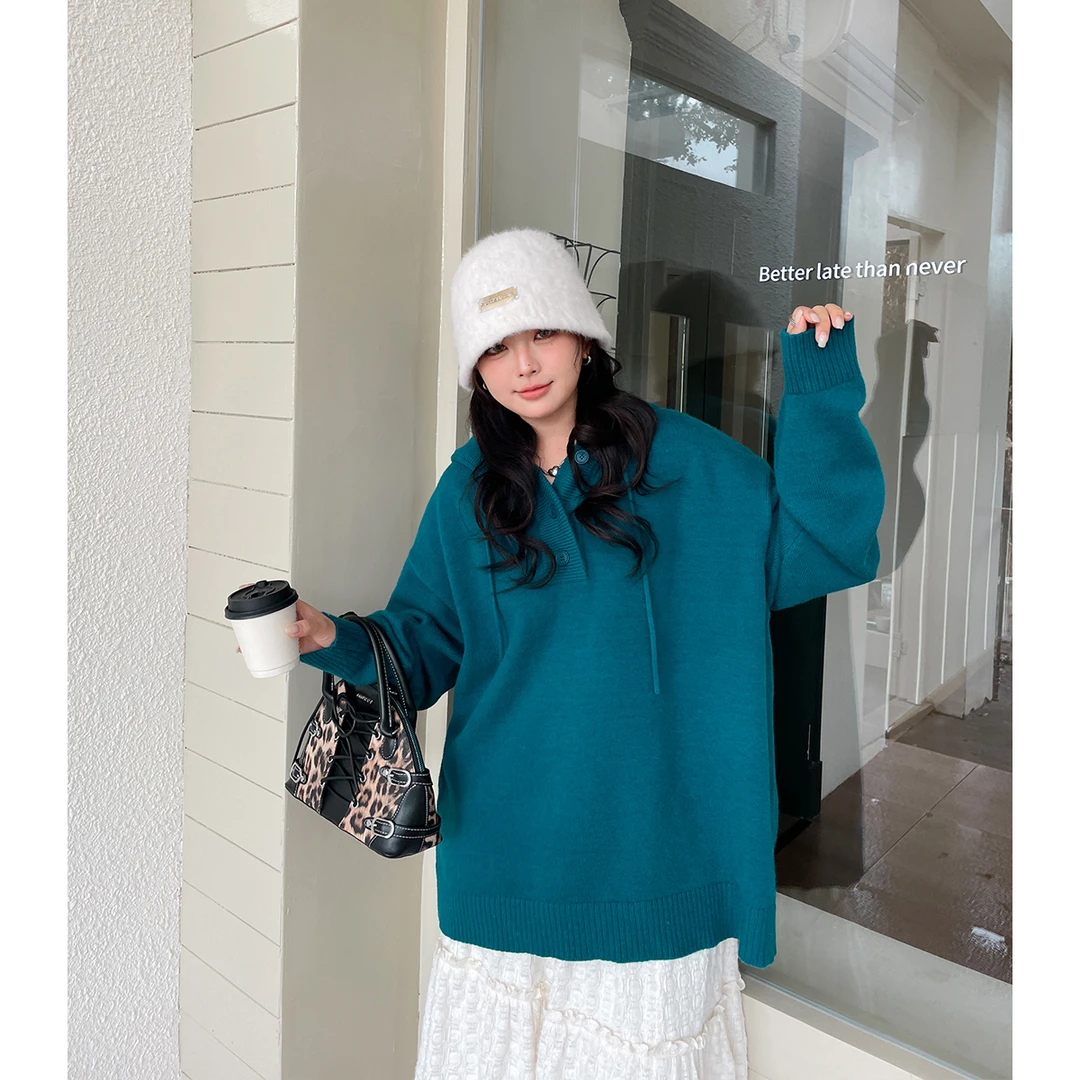 BUMENYLEE秋冬款V领针织毛衣胖mm慵懒高级感叠穿韩系氛围感上衣