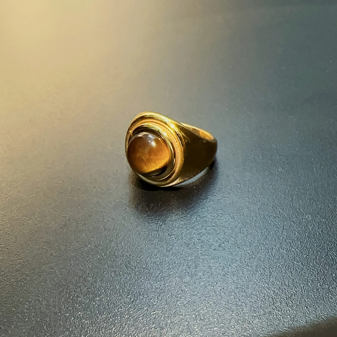 合金石英石戒指 复古戒指饰品简约金色指环圆形指圈RICug 0173