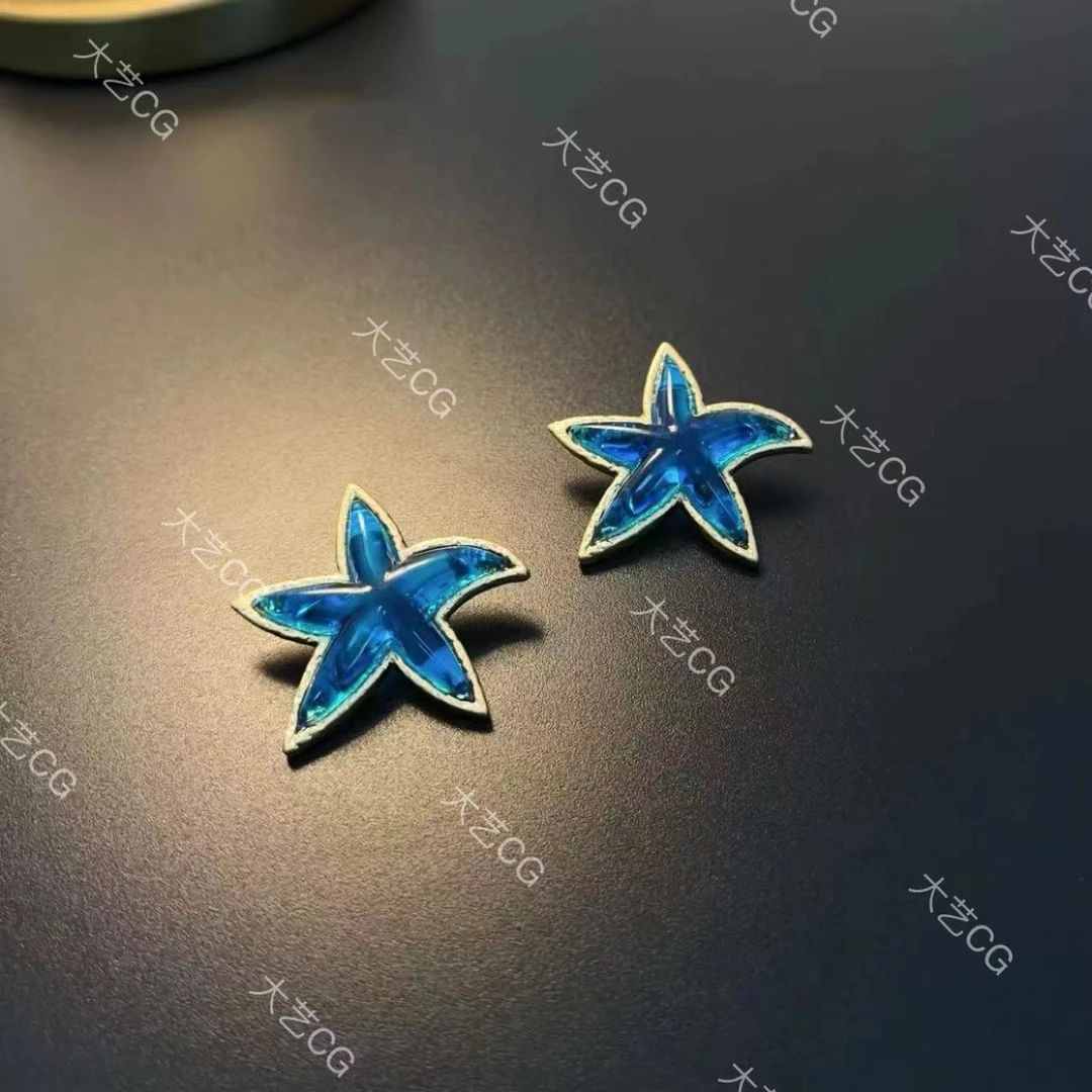 合金琉璃耳饰 复古海星耳环蓝色小众个性耳饰EDCuc 0225