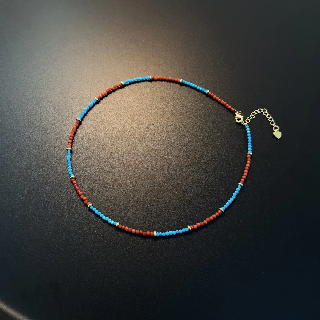 合金石英石项链 彩色超小蓝红新中式baby珠小米珠叠戴NEGlc 0400