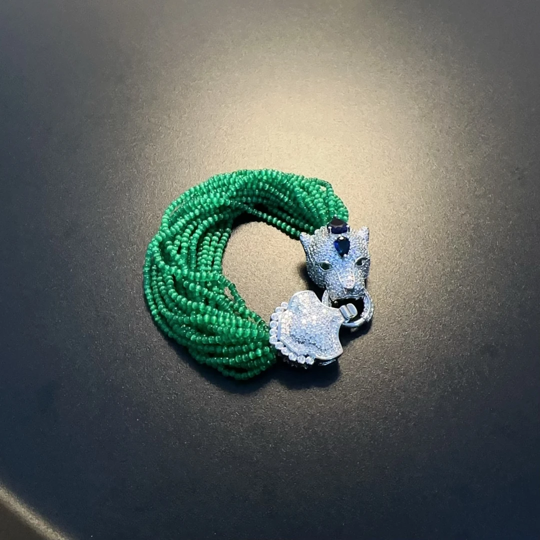 钛钢琉璃手链 小众多层绿手链金属感豹子腕饰珠珠手串BRGlc 0148