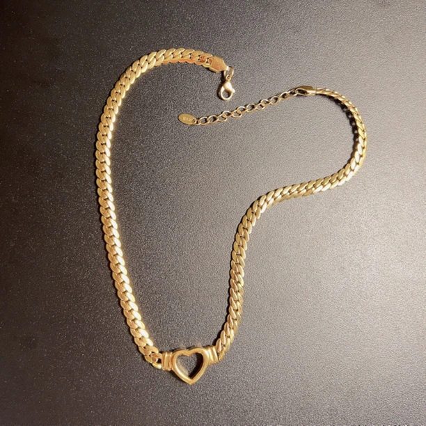 铜合金项链 心形蛇骨链简约项链宽扁粗链NECug 0059