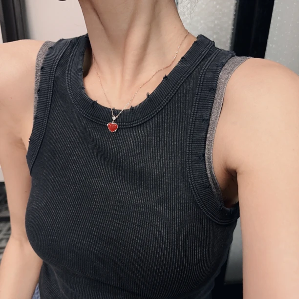 链子925银 纯银项链红心形吊坠玫瑰金色细颈链彩色百搭通勤