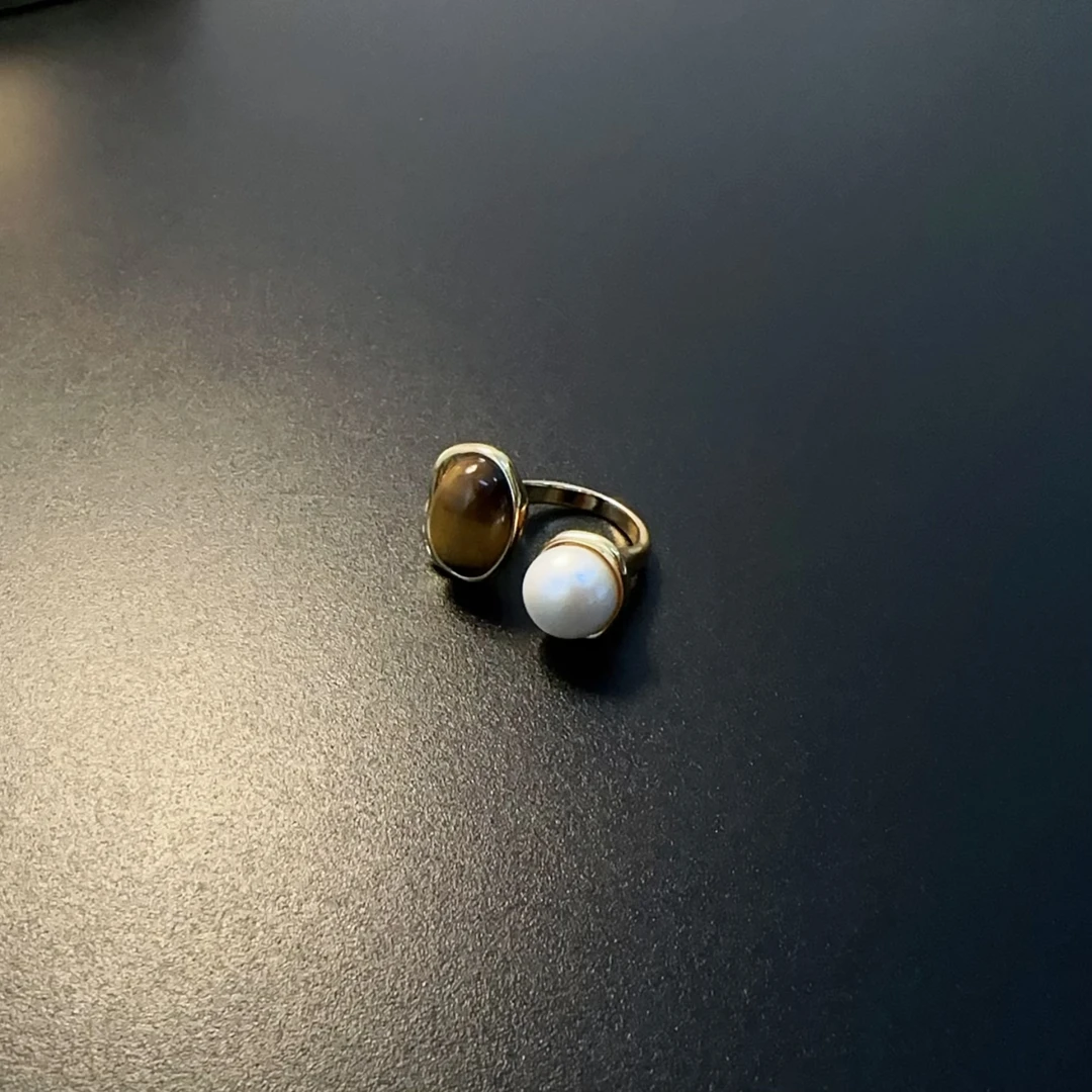 合金仿珍珠戒指 复古戒指开口可调节百搭双色指环RIGlc 0244