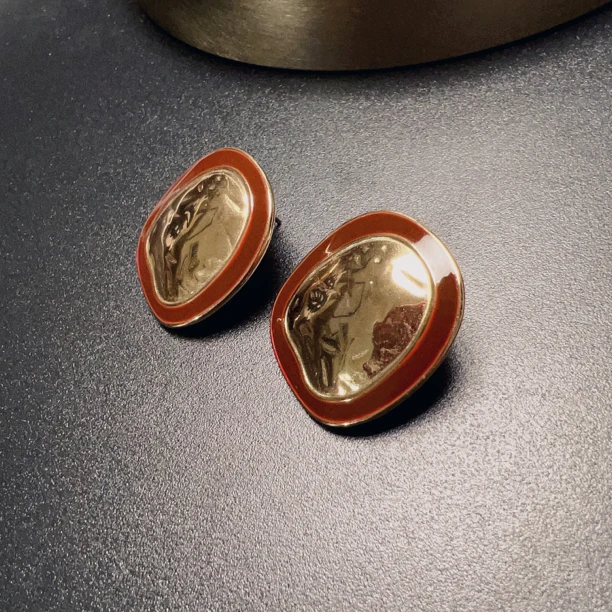 铜合金珐琅耳饰 复古夸张大耳环椭圆形轻巧耳饰EDCug 0053