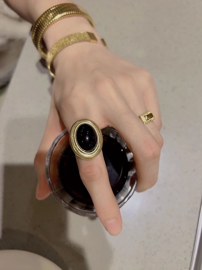 铜合金玻璃戒指 琉璃复古大戒指开口可调节