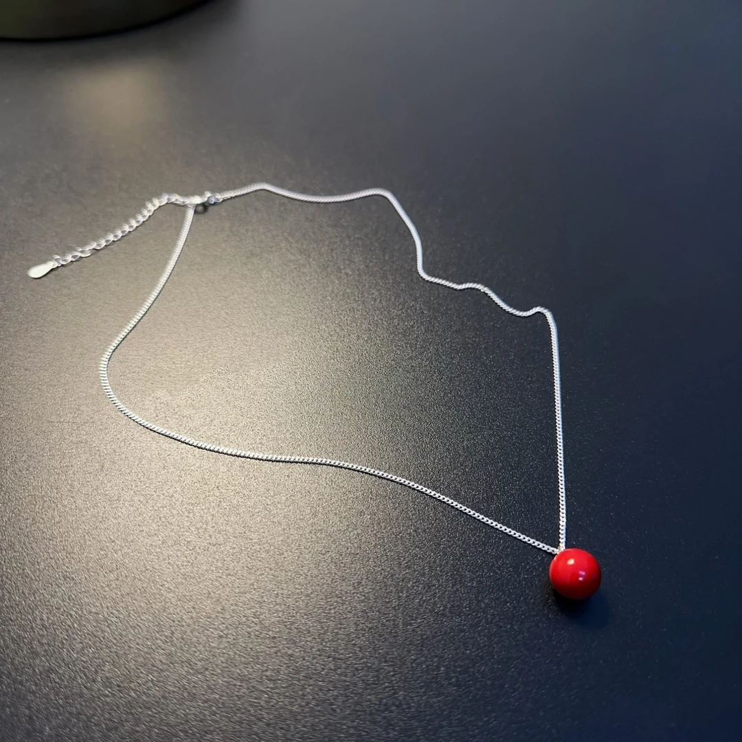 坠链均925银仿水晶 s925银红吊坠百搭项链通勤新年过节NEAgs 0334