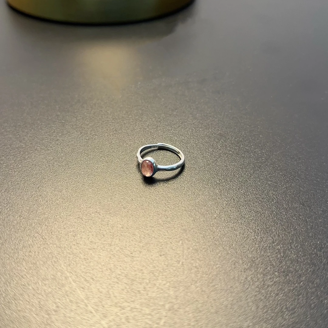 925银仿水晶戒指 925纯银粉细戒指开口可调节通勤指圈RIAgs 0230