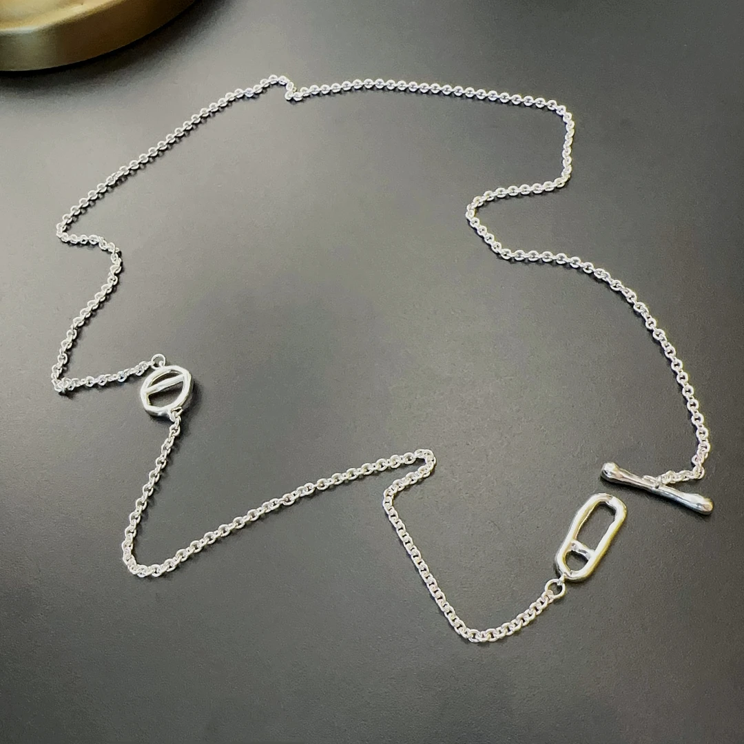 钛钢项链 细长银色项链个性时尚猪鼻链链条简约NECus 0147