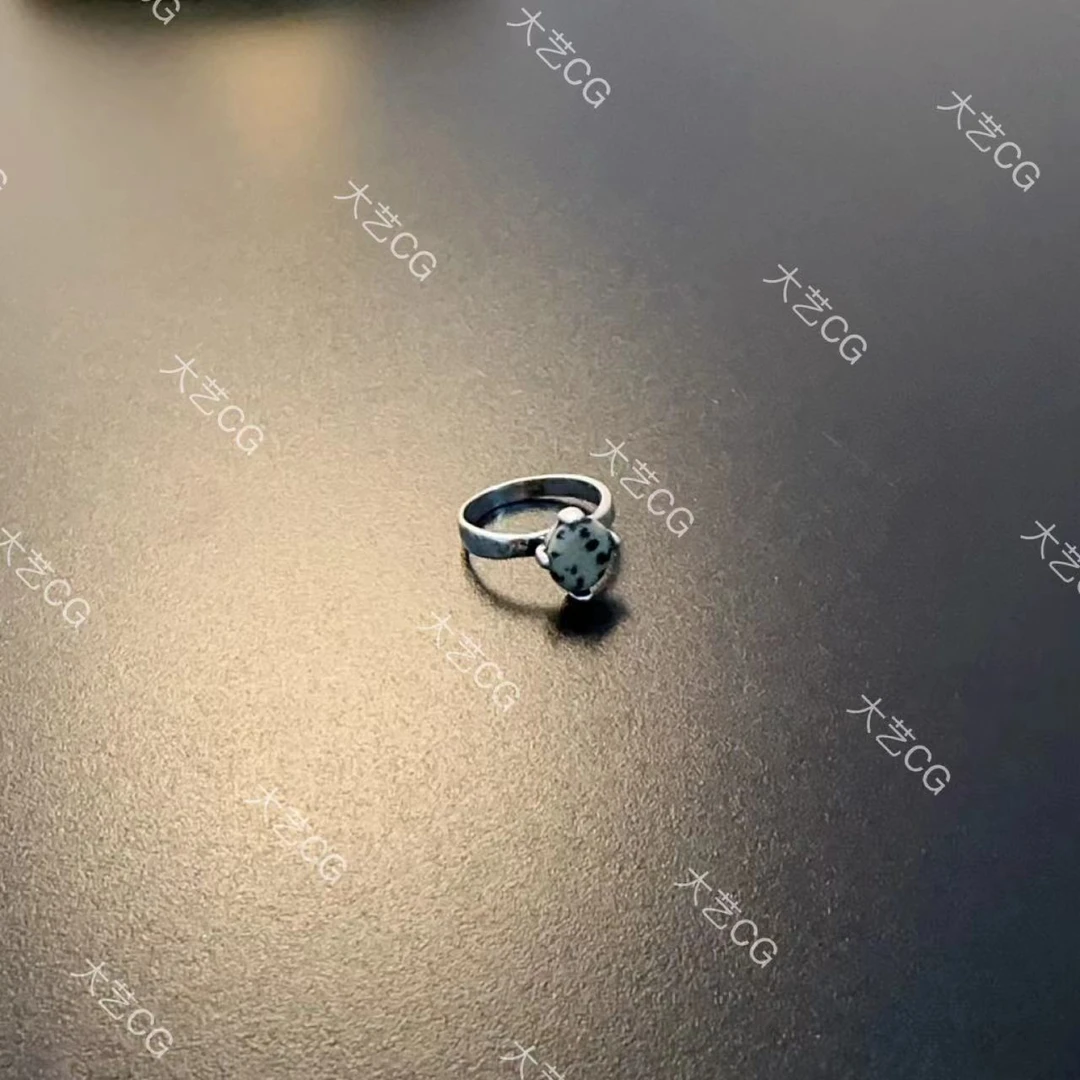 钛钢石英石戒指 简约复古小戒指斑点石做旧指环银色RICuc 0311