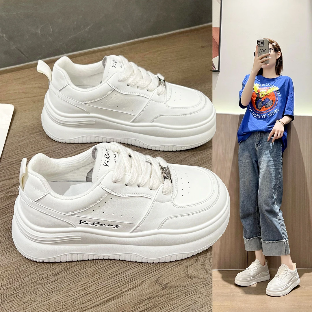 2024夏季新款镂空板鞋休闲鞋网面百搭增高韩版透气真皮魔术贴鞋