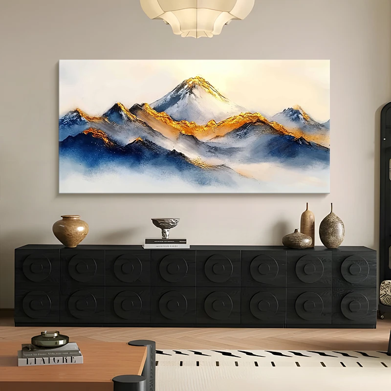 日耀金山横版手绘油画日照金山手工装饰画客厅玄关办公家居挂画