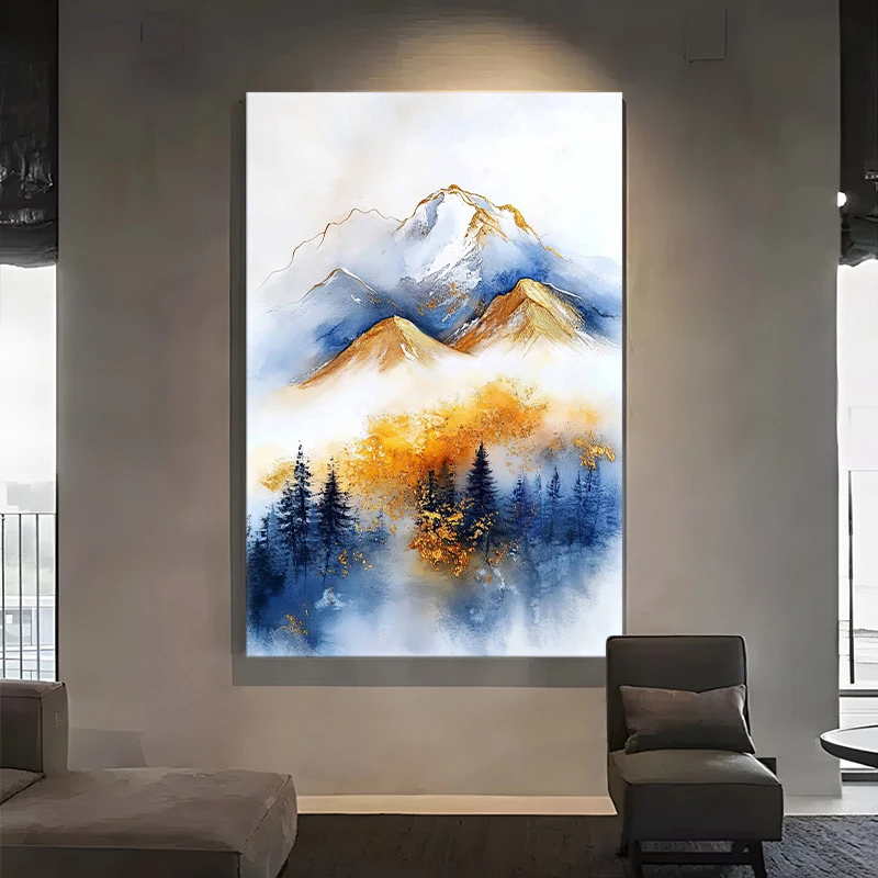 日耀金山竖版手绘油画客厅玄关民宿酒店家居挂画日照金山手工壁画