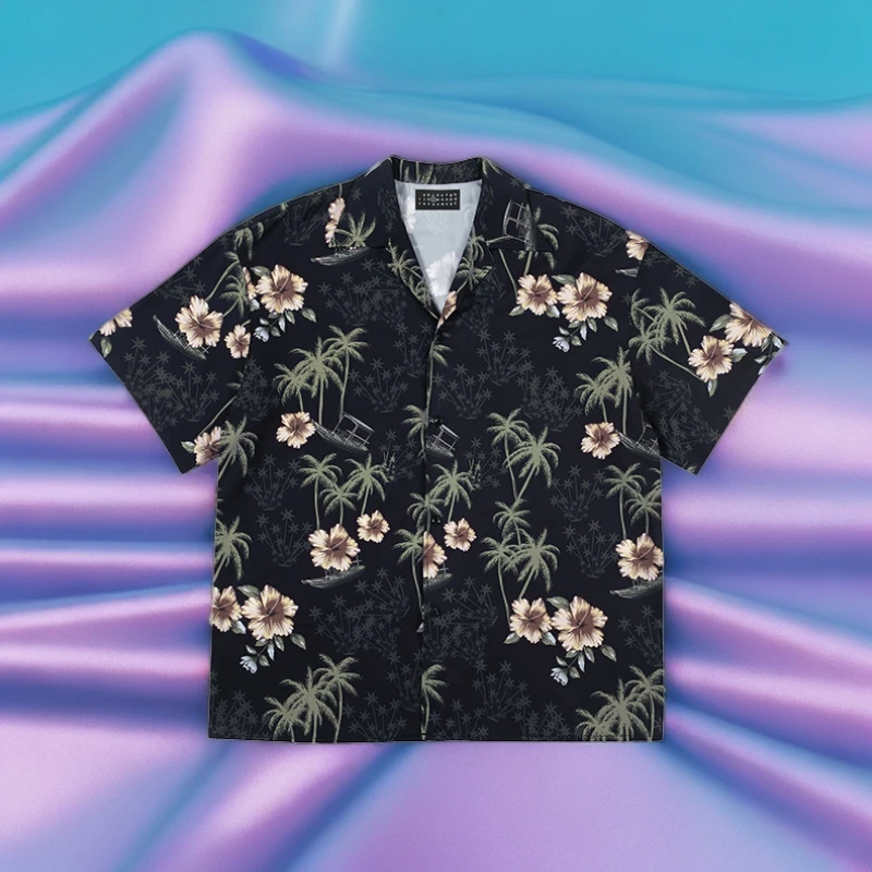 港味复古vintage短袖花衬衫泰式夏威夷风设计感痞帅宽松衬衣男女