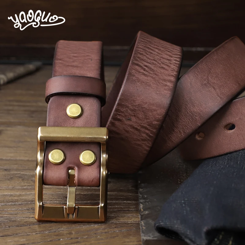 男士真皮皮带新款手工复古加厚头层牛皮纯铜扣潮流针扣牛仔裤腰带