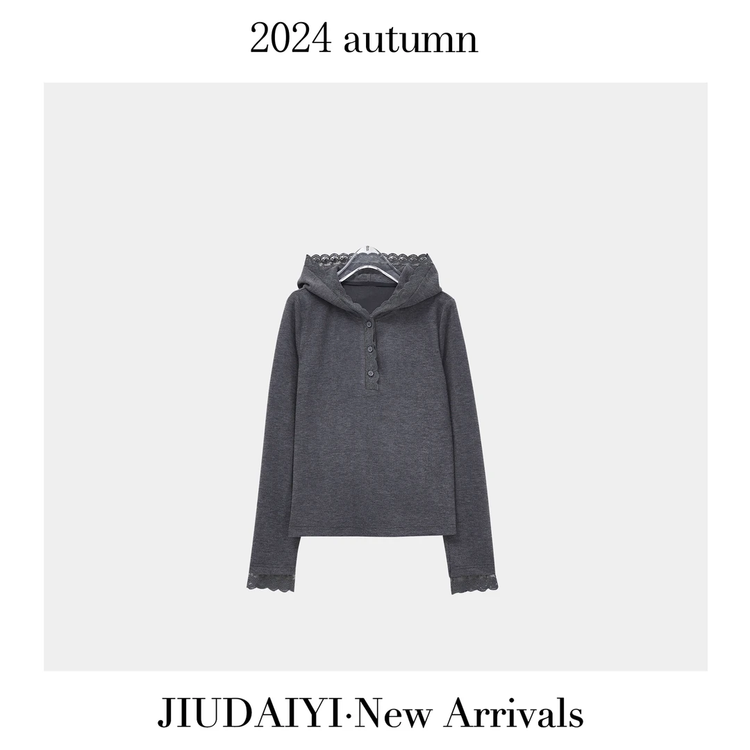 玖黛衣【栀子花】秋冬新款百搭连帽长袖T恤卫衣TXP33275