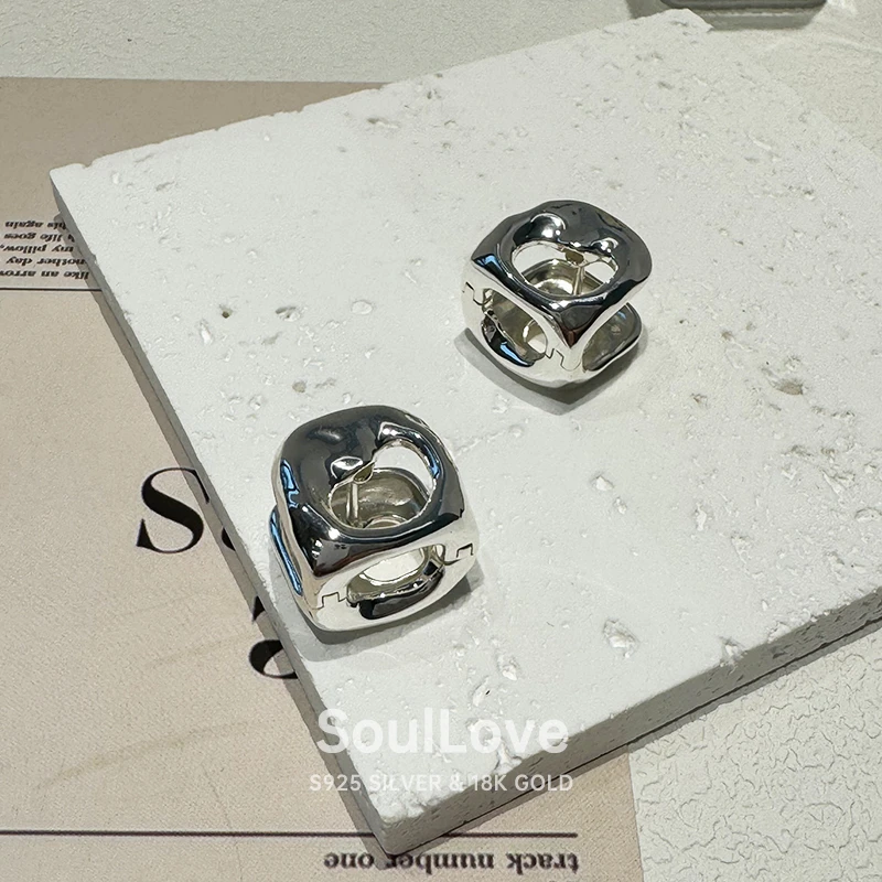 925银耳饰 法式轻奢银本色方形耳扣素款气质简约设计感小众个性