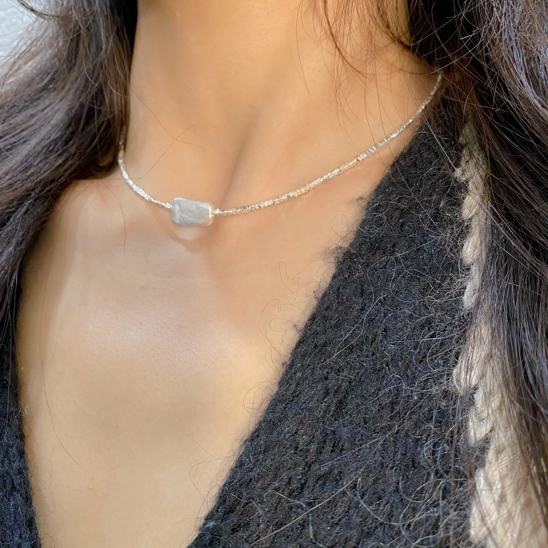 坠链均925银 S925银原创小众设计巴洛克碎银子高级ins风项链