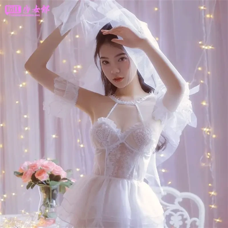 【玩到三点】趣味睡衣新娘装女制服角色扮演蕾丝清纯甜美婚纱性感