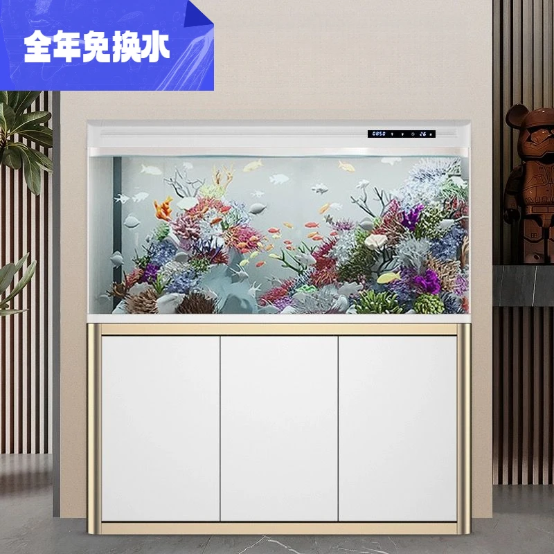鱼缸水族箱中小型客厅家用落地懒人免换水生态玻璃大金鱼缸带底柜