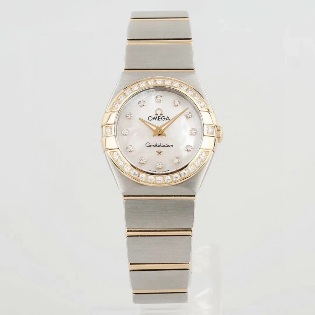 99新 Omega/欧米茄 24mm/星座/间金/贝母/原钻/石英机芯/女士腕表