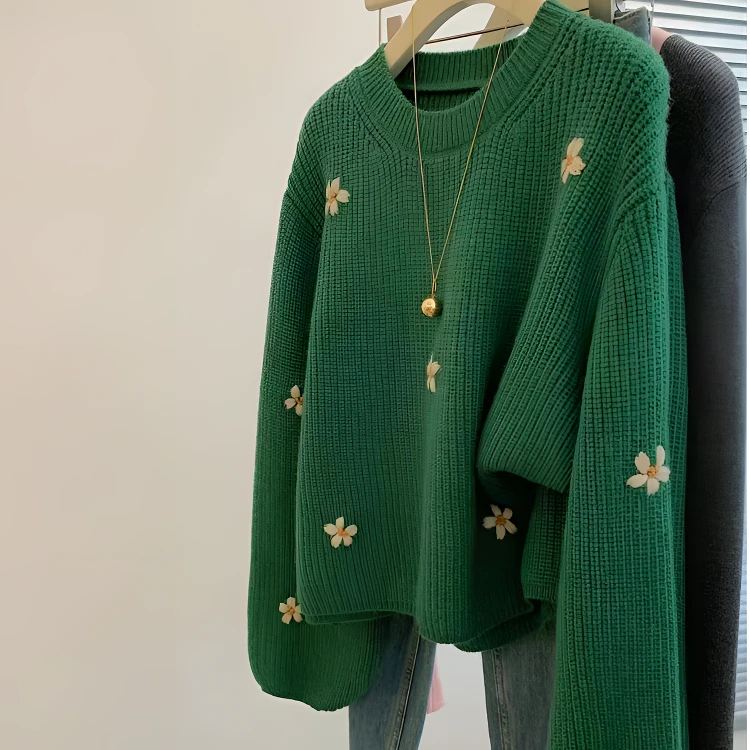 绿色复古套头宽松软糯外穿毛衣秋冬女小个子慵懒高级感加厚松弛感