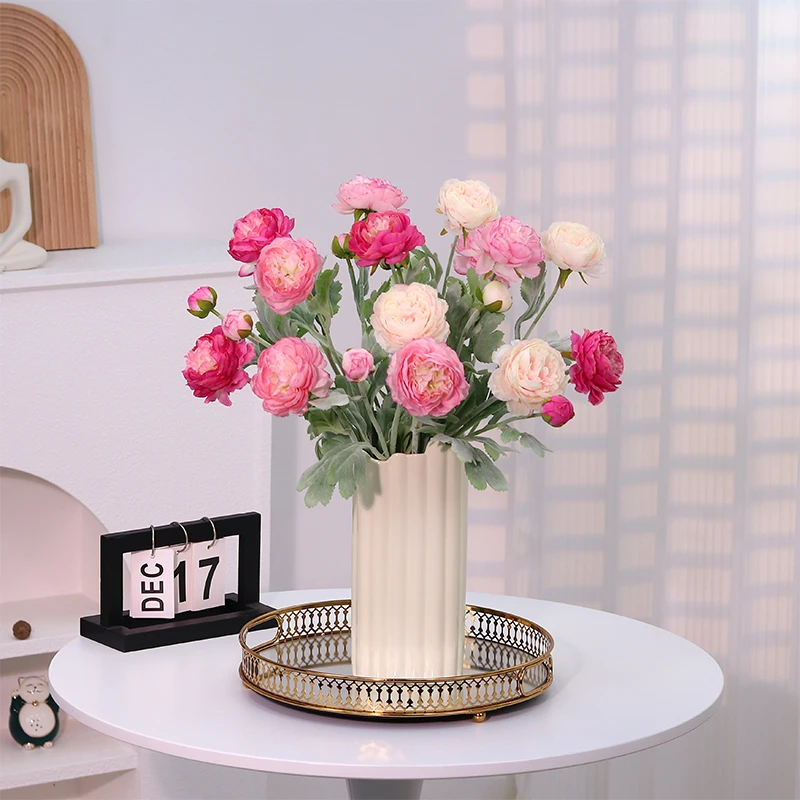 植绒露莲洋牡丹仿真花假花家居装饰花客厅阳台餐桌摆放花艺花卉