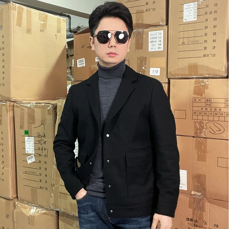 羊毛时尚休闲翻领夹克 秋冬季新款青年男士夹克衫 弹力外套男