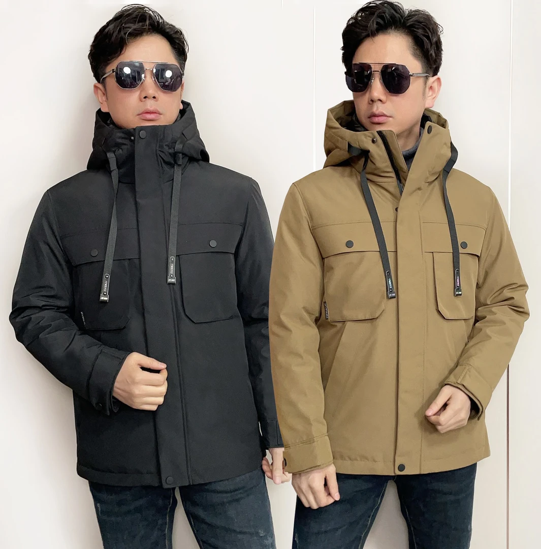 防水羽绒服 男士羽绒服时尚工装风款式连帽白鸭绒厚款保暖外套