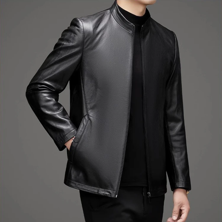 头层牛皮！真皮！皮衣男 立领高级商务防风软皮牛皮外套男