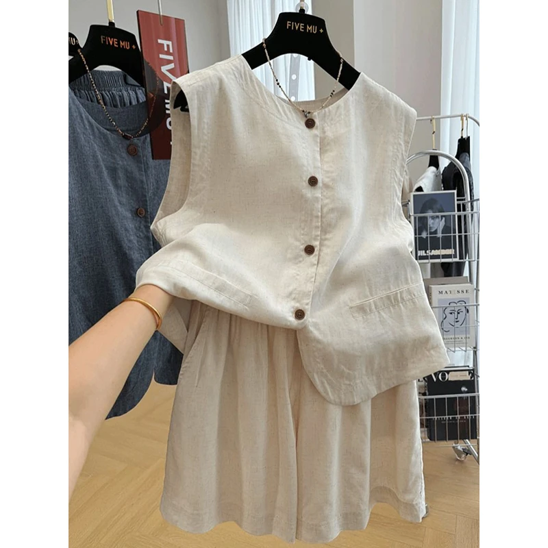 2024年流行夏装搭配一整套盐系轻熟短款马甲背心短裤两件套时尚女