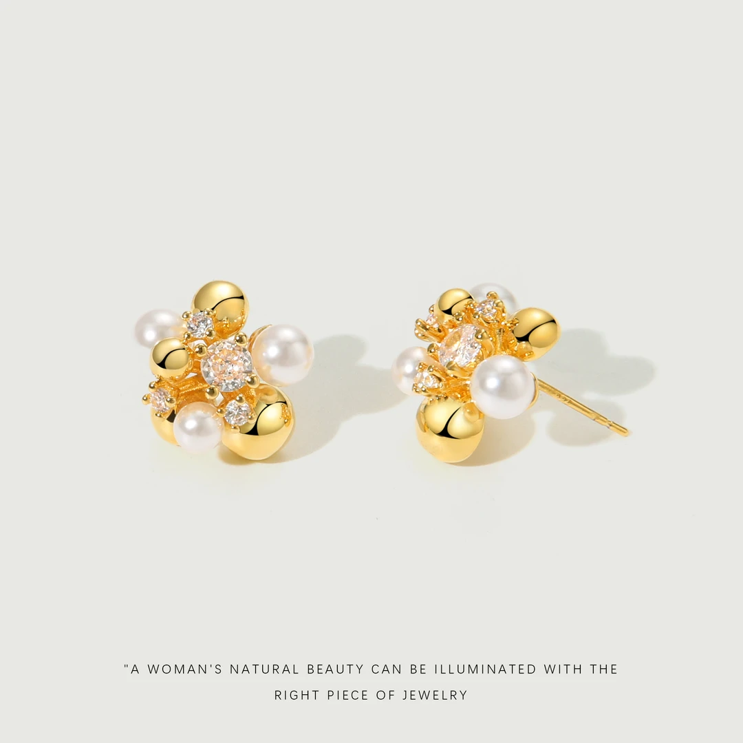 铜合金仿珍珠耳饰   【烟花】法式经典秋冬限定百搭高级耳钉A191