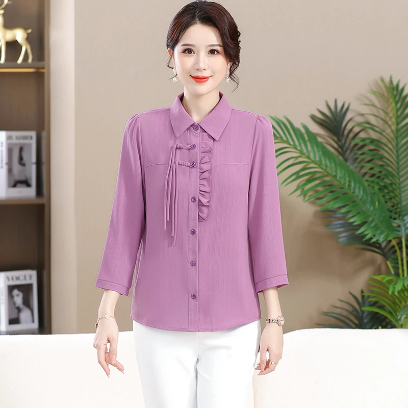 衬衫女装上衣大码衬衣洋气中年宽松妈妈装气质中老年时尚