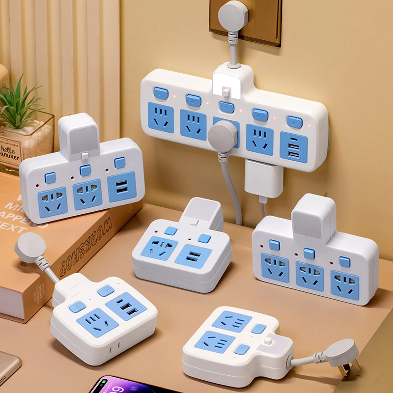 公正午插座无线转换器夜灯USB独立开关多功能一转多位排插位多孔